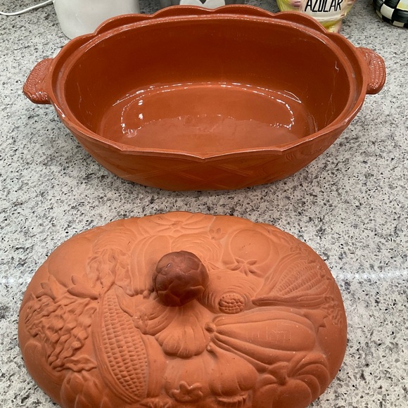 VINTAGE BOSTON WAREHOUSE TERRA COTTA DOUBLE HANDLE DUTCH OVEN BAKING DISH W/LID - Picture 9 of 10